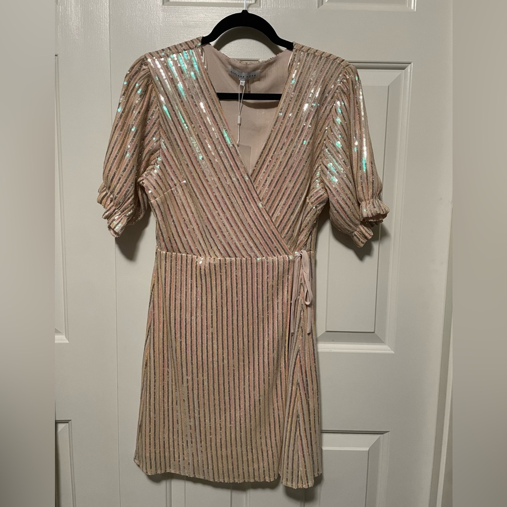 Endless Rose Sequin Striped Mini Dress - Cream and Gold